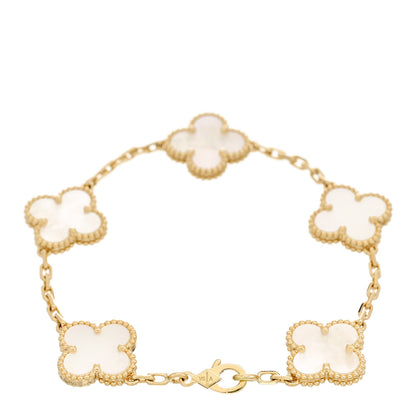 Van Cleef & Arpels 18K Yellow Gold Mother of Pearl 5 Motifs Vintage Alhambra Bracelet 2 of 5