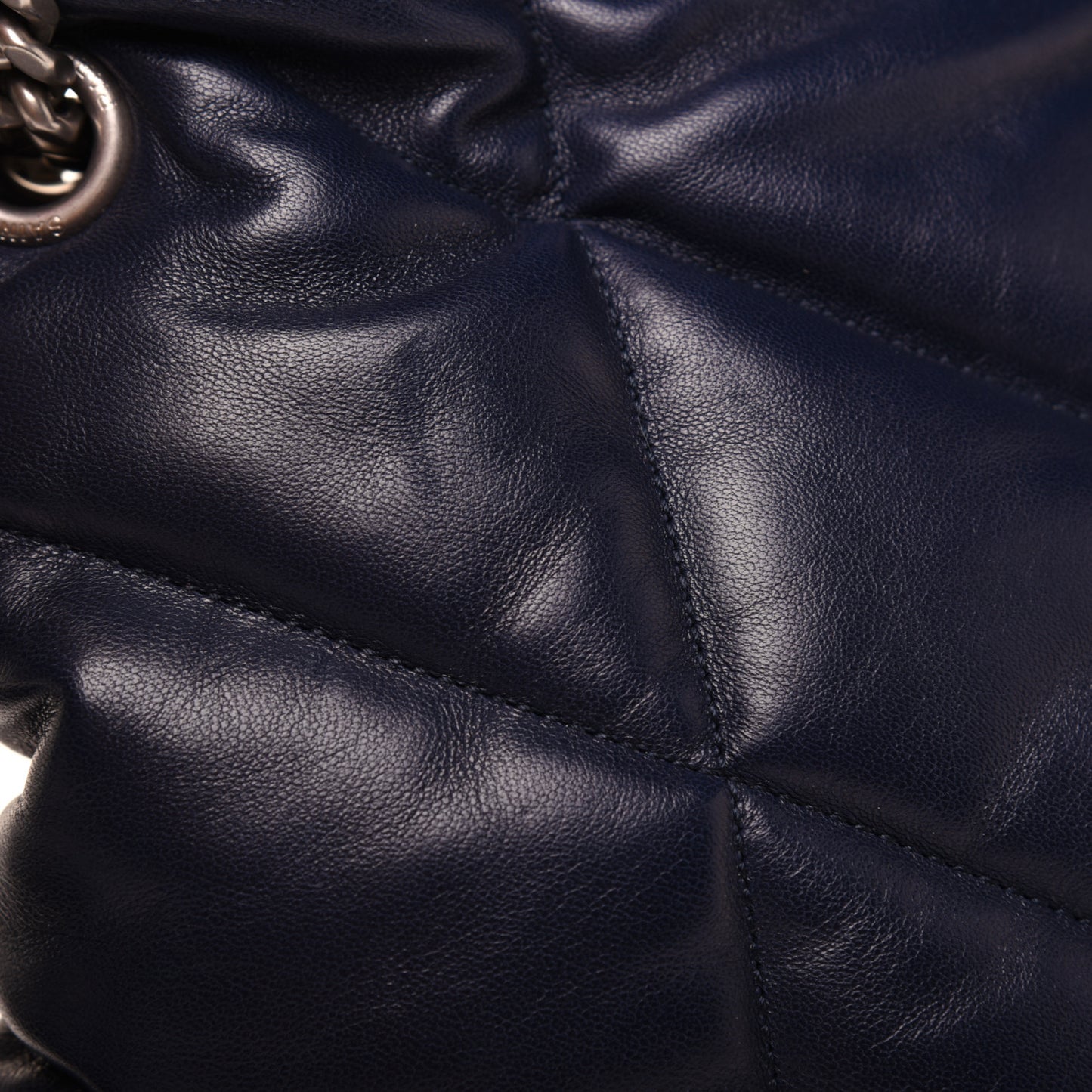 Lambskin Quilted Small Loulou Puffer Monogram Chain Satchel Navy