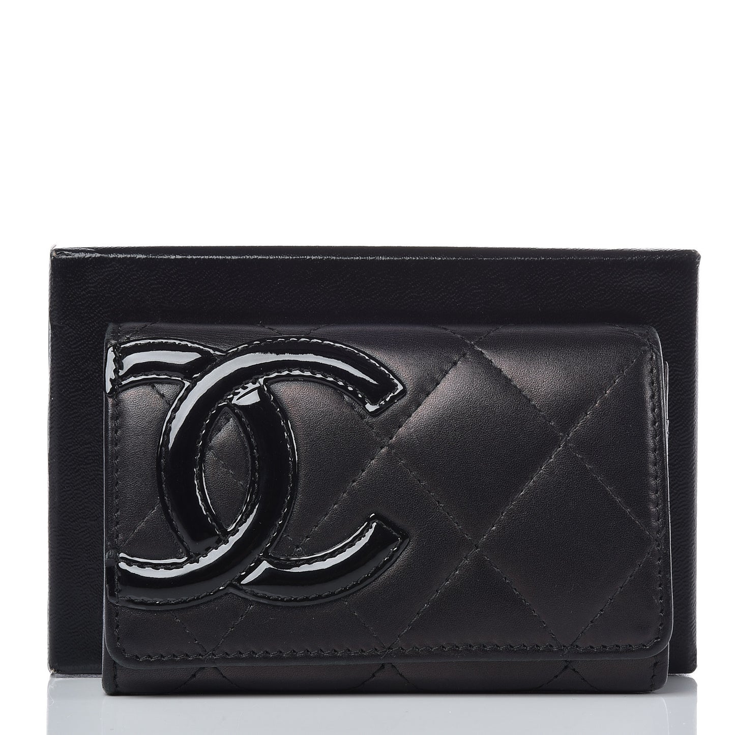 Calfskin Quilted Cambon Business Card Holder Black