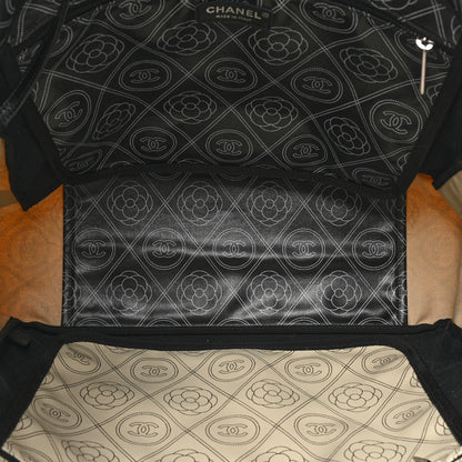 Chanel Coated Canvas Camellia Medium Shopping Tote Black Beige 5 of 9