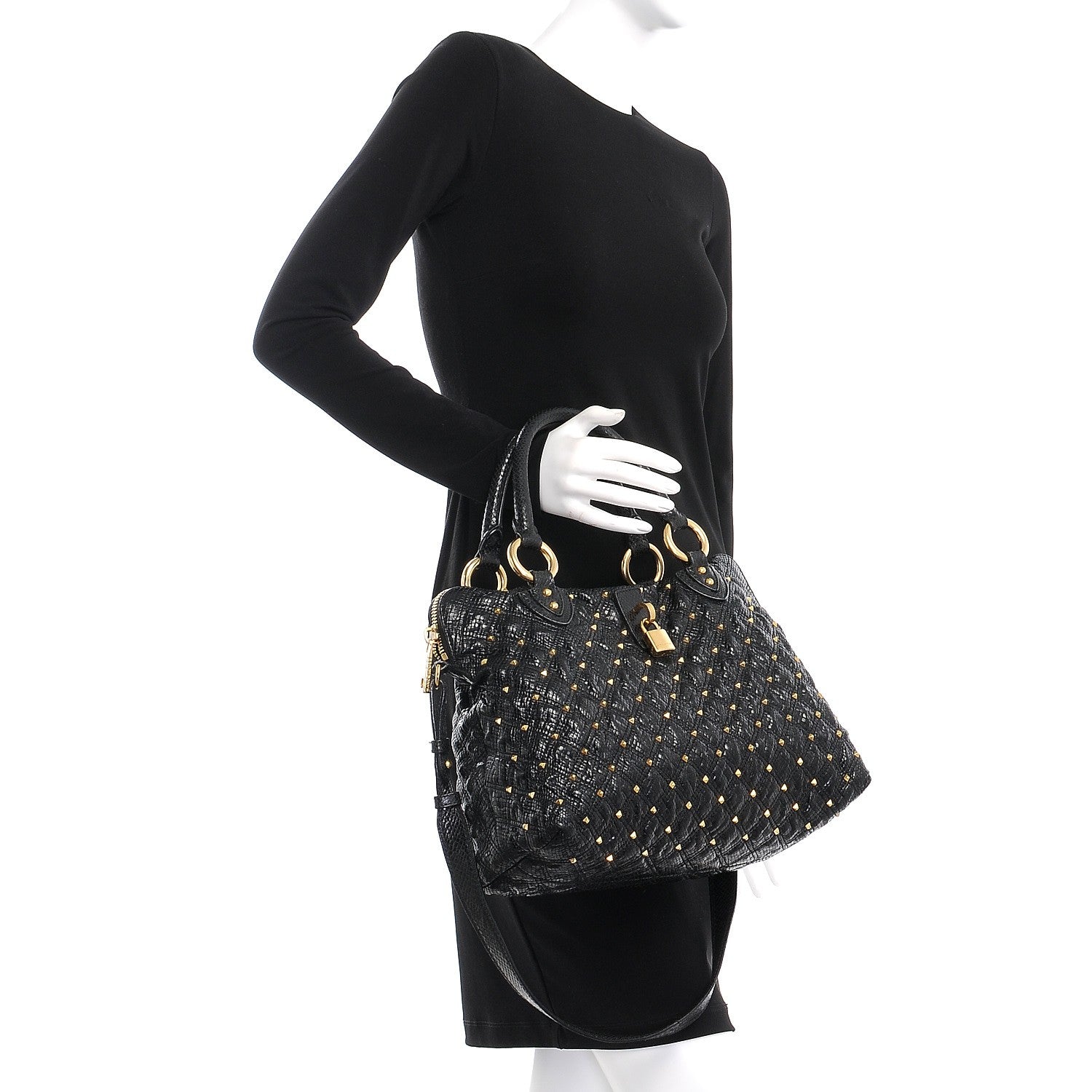 Marc Jacobs Python Effect Quilted Rio Stardust Satchel Black 3 of 10
