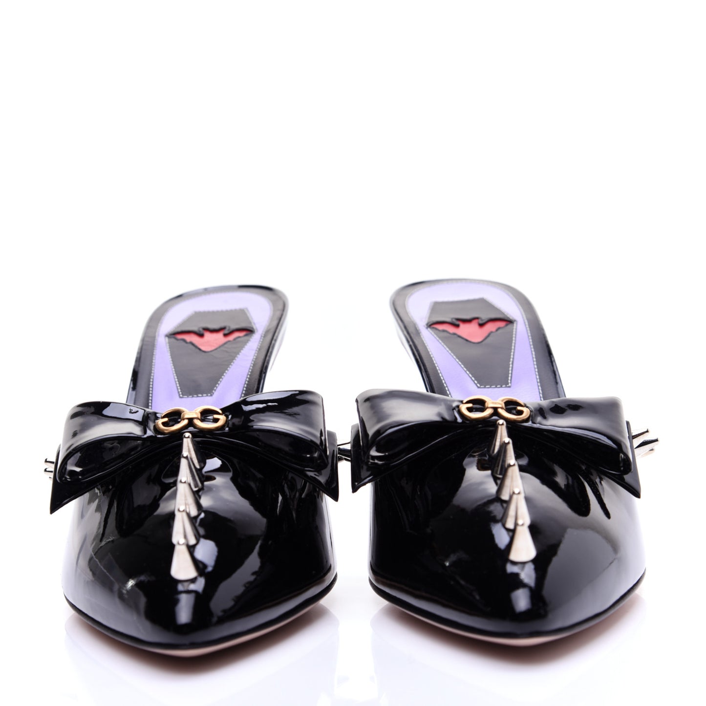 Patent GG Bow Sadie Spike Mid Heel Mules 38.5 Black