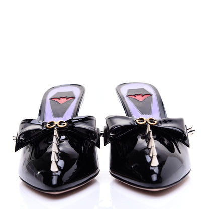 Gucci Patent GG Bow Sadie Spike Mid Heel Mules 38.5 Black 2 of 13