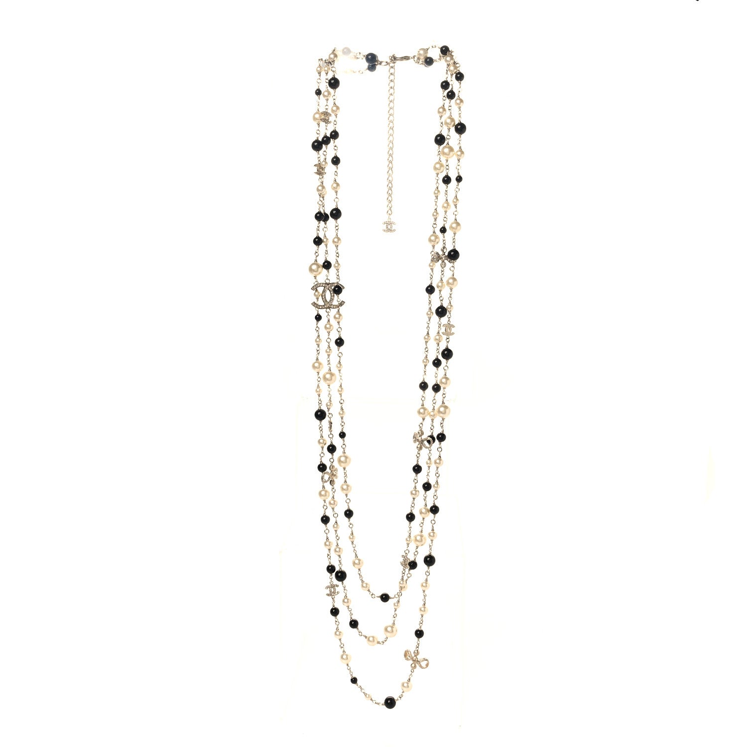 Chanel Pearl Beaded Crystal CC Long Necklace Gold Black White 3 of 5