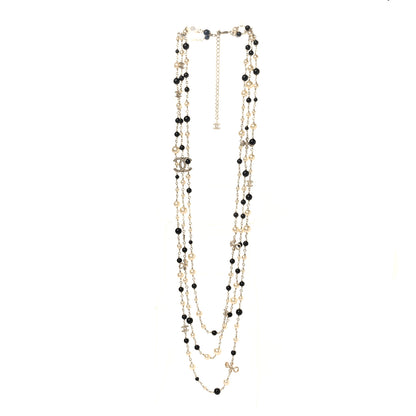 Chanel Pearl Beaded Crystal CC Long Necklace Gold Black White 3 of 5