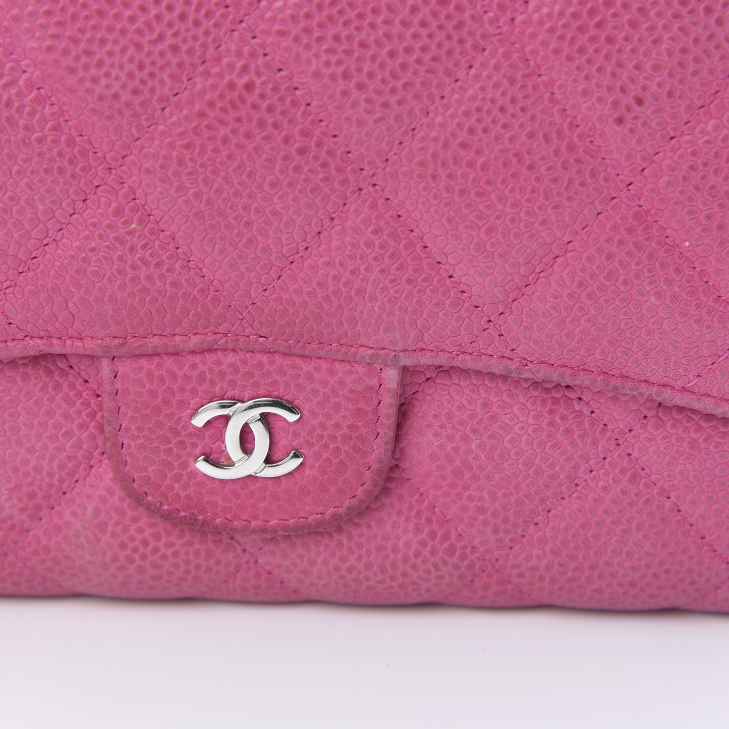 Iridescent Caviar Quilted Large Flap Wallet Pink