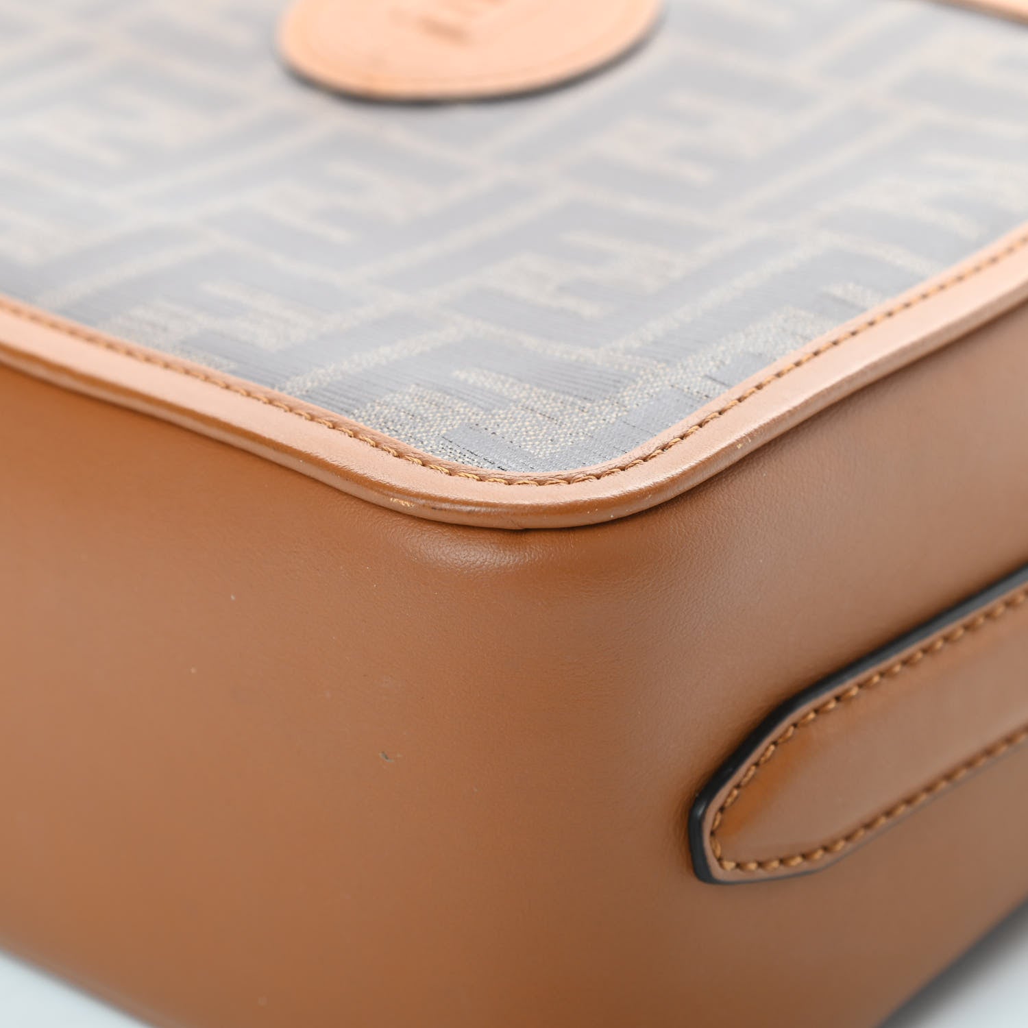 Fendi Glazed Fabric Vitello Century FF 1974 Stamp Patch Camera Case Mogano Panna Caramello 11 of 12