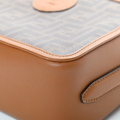 Fendi Glazed Fabric Vitello Century FF 1974 Stamp Patch Camera Case Mogano Panna Caramello 11 of 12