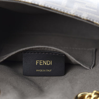 Fendi Glazed Fabric Vitello Century FF 1974 Stamp Patch Mini Double F Crossbody Bag Mogano Panna Black 8 of 10