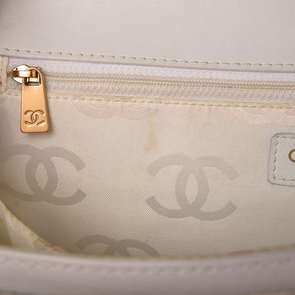 Chanel Lambskin Canvas Quilted Top Handle Flap Bag White 21 of 27
