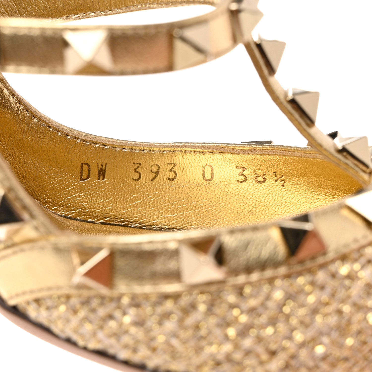 Valentino Garavani Boucle Raffia Metallic Calfskin Rockstud Ankle Strap 100mm Pumps 35 Gold Mekong 8 of 9