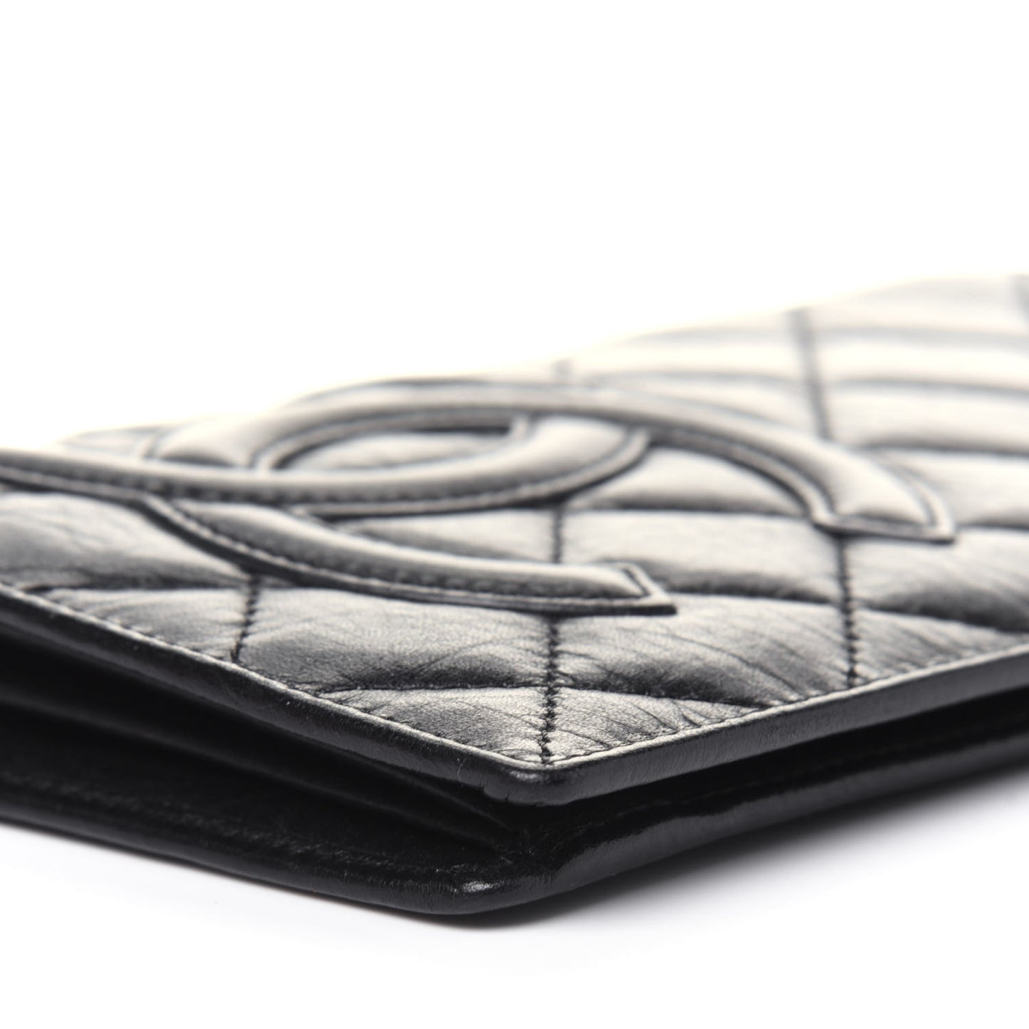 Aged Calfskin Quilted Cambon Yen Wallet Black