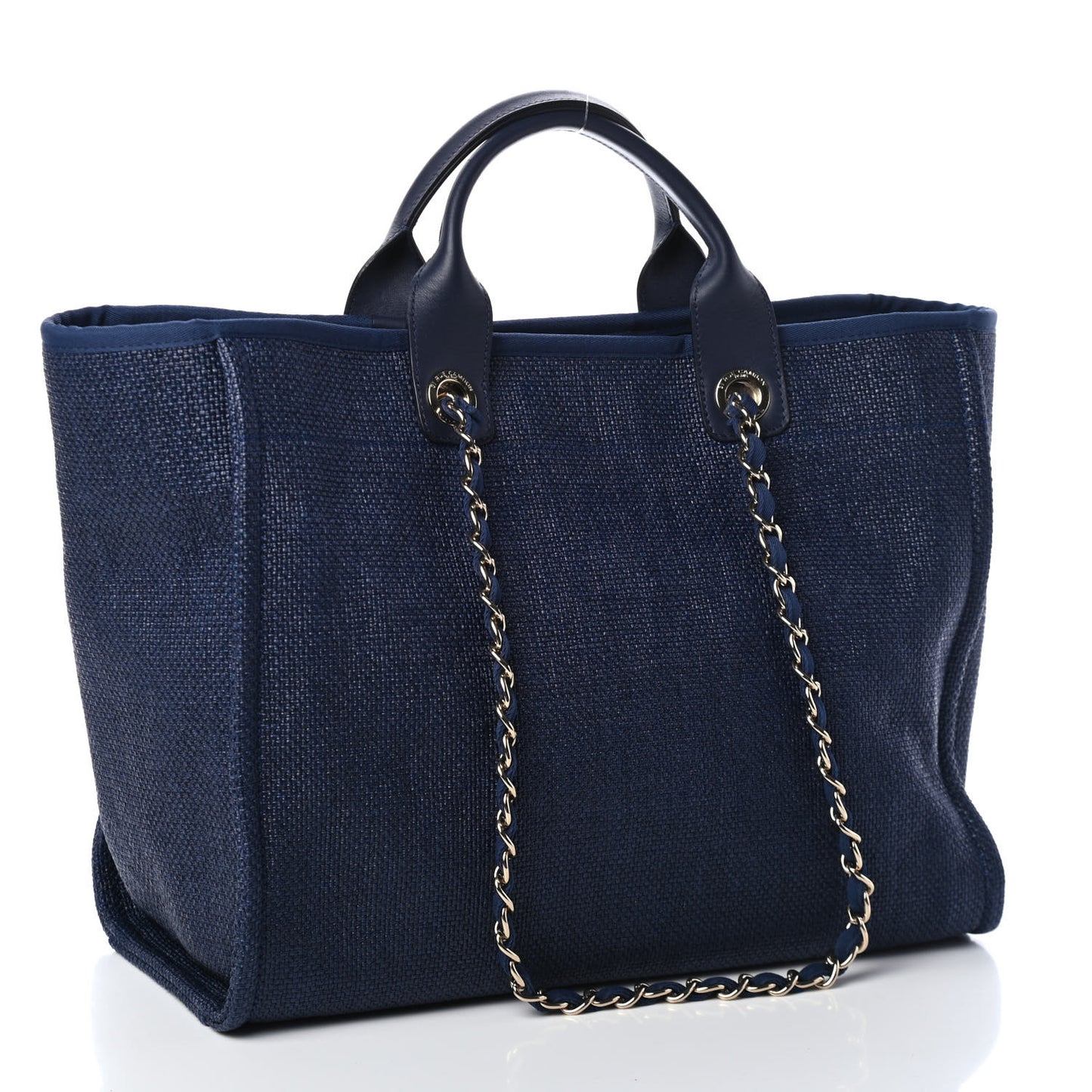 Woven Straw Raffia Medium Deauville Tote Navy