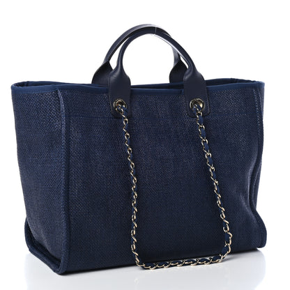Chanel Woven Straw Raffia Medium Deauville Tote Navy 2 of 4