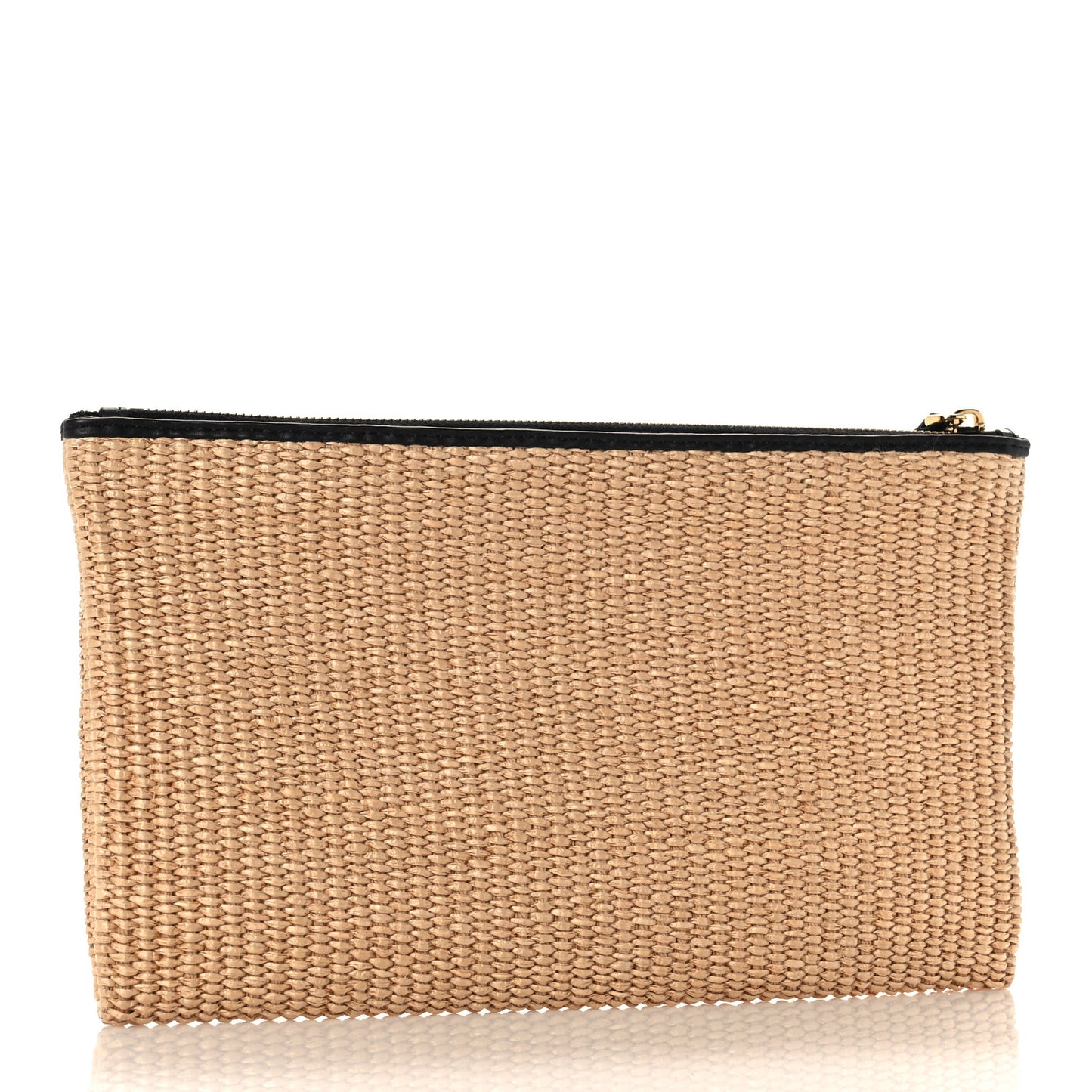 Straw Vitello King Logo Woven Large Flat Pouch Paglia Black
