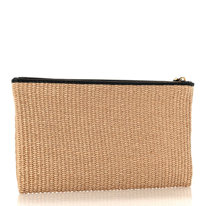 Fendi Straw Vitello King Logo Woven Large Flat Pouch Paglia Black 3 of 9