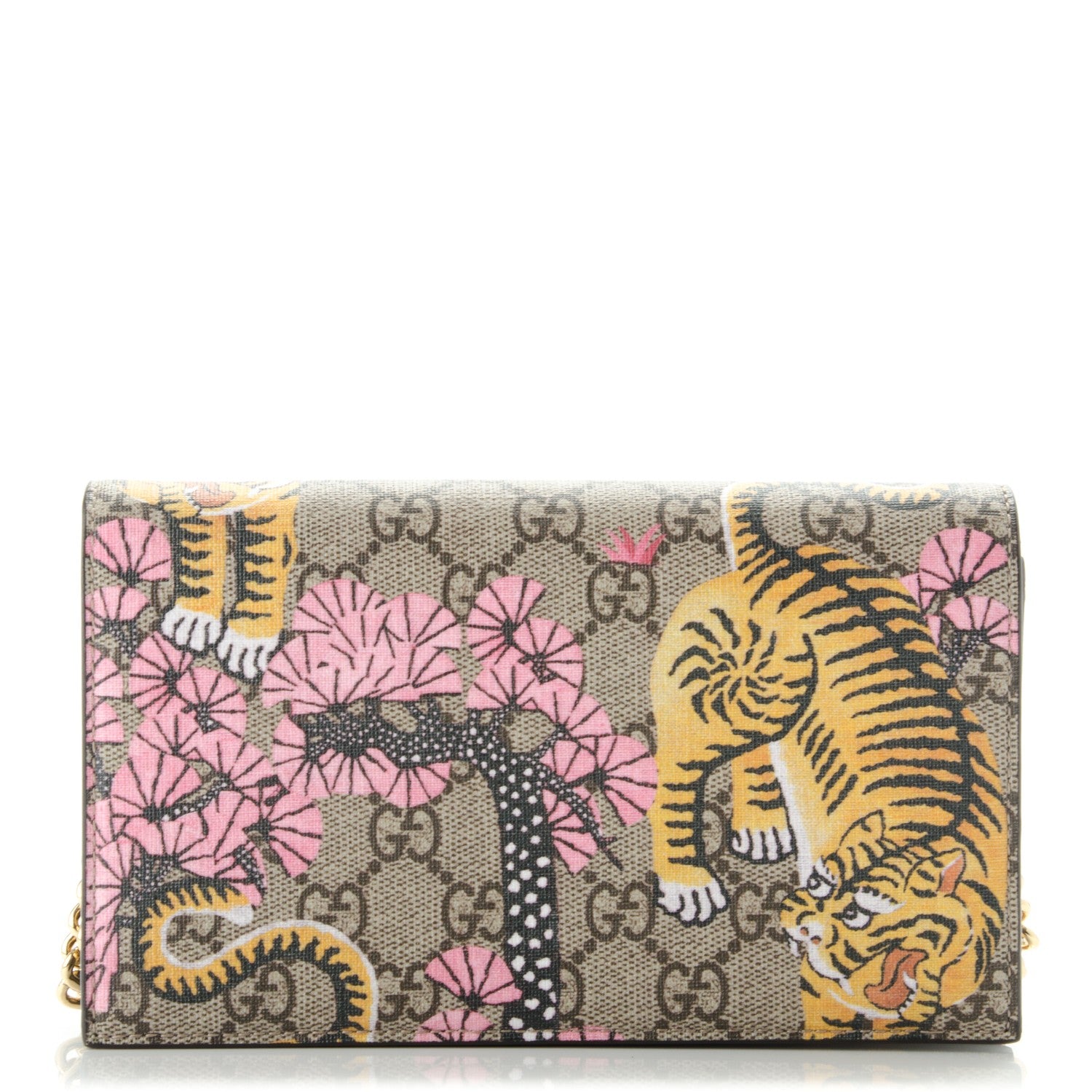 Gucci GG Supreme Monogram Bengal Chain Wallet Beige Pink 1 of 7