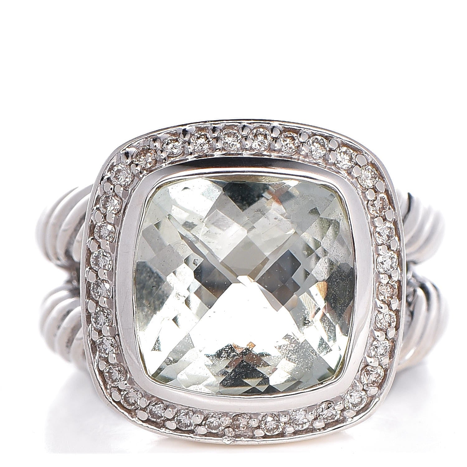 David Yurman Sterling Silver Diamond Prasiolite 11mm Albion Ring 51 5.75 1 of 4
