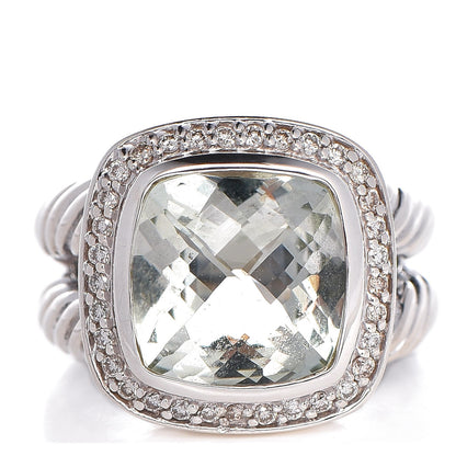 David Yurman Sterling Silver Diamond Prasiolite 11mm Albion Ring 51 5.75 1 of 4