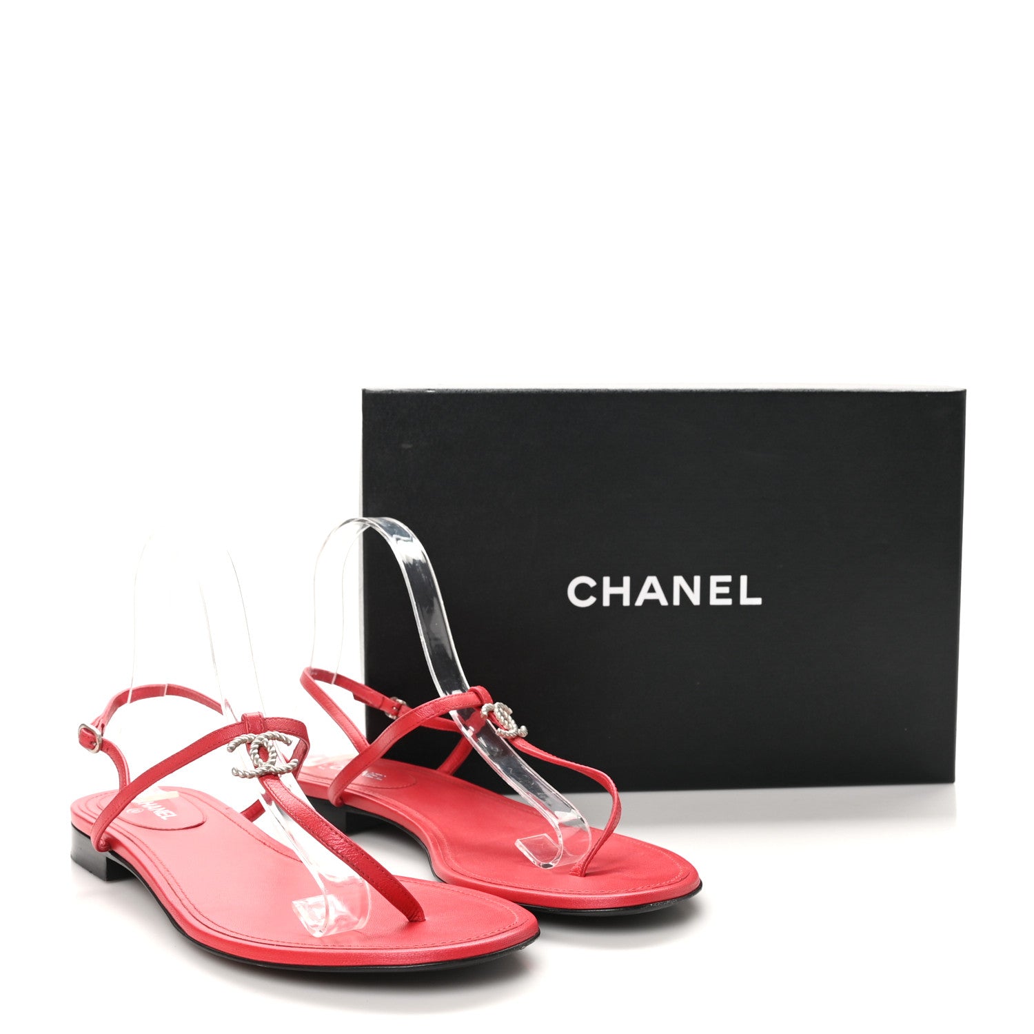 Chanel Lambskin CC Thong Sandals 41 Red 9 of 9