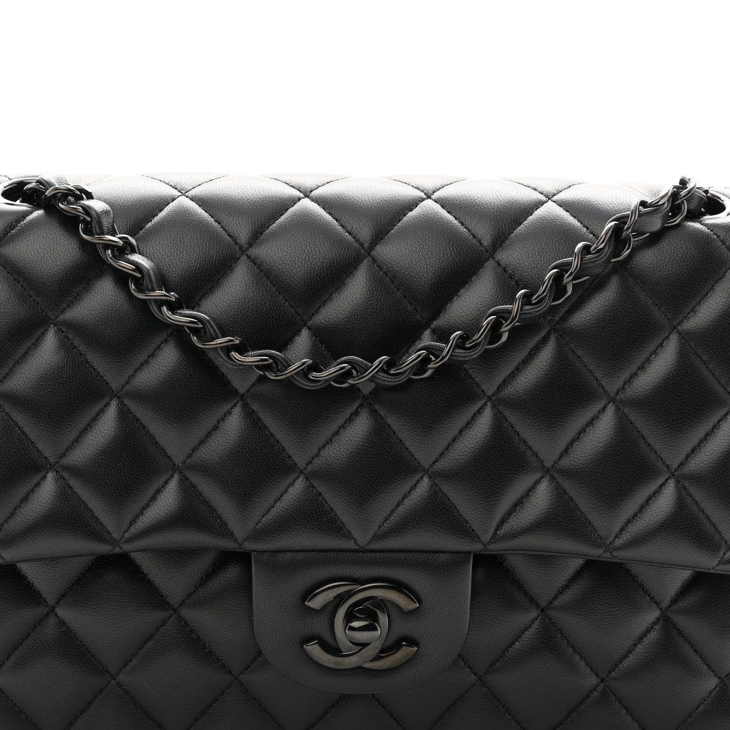 Lambskin Quilted Medium Double Flap So Black