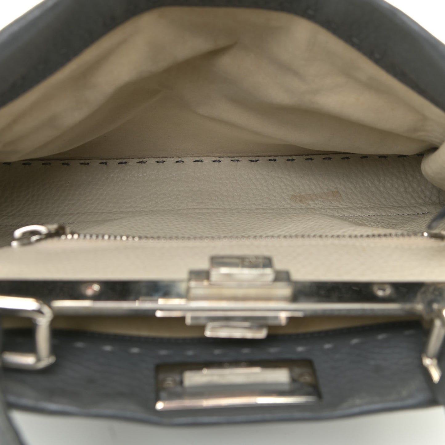 Cuoio Romano Selleria Bi-Color Medium Peekaboo Iconic Satchel Asfalto Latte