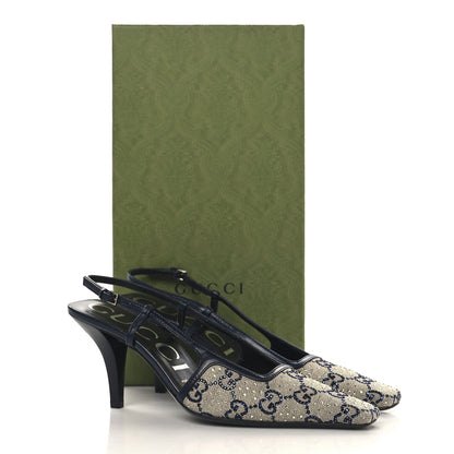 Gucci GG Monogram Malaga Kid Crystal Square G 75mm Slingback Pumps 36.5 Beige Blue 9 of 9
