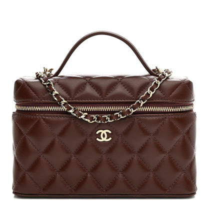 Chanel Lambskin Quilted Top Handle Slim Vanity With Chain Dark Brown 1 of 21