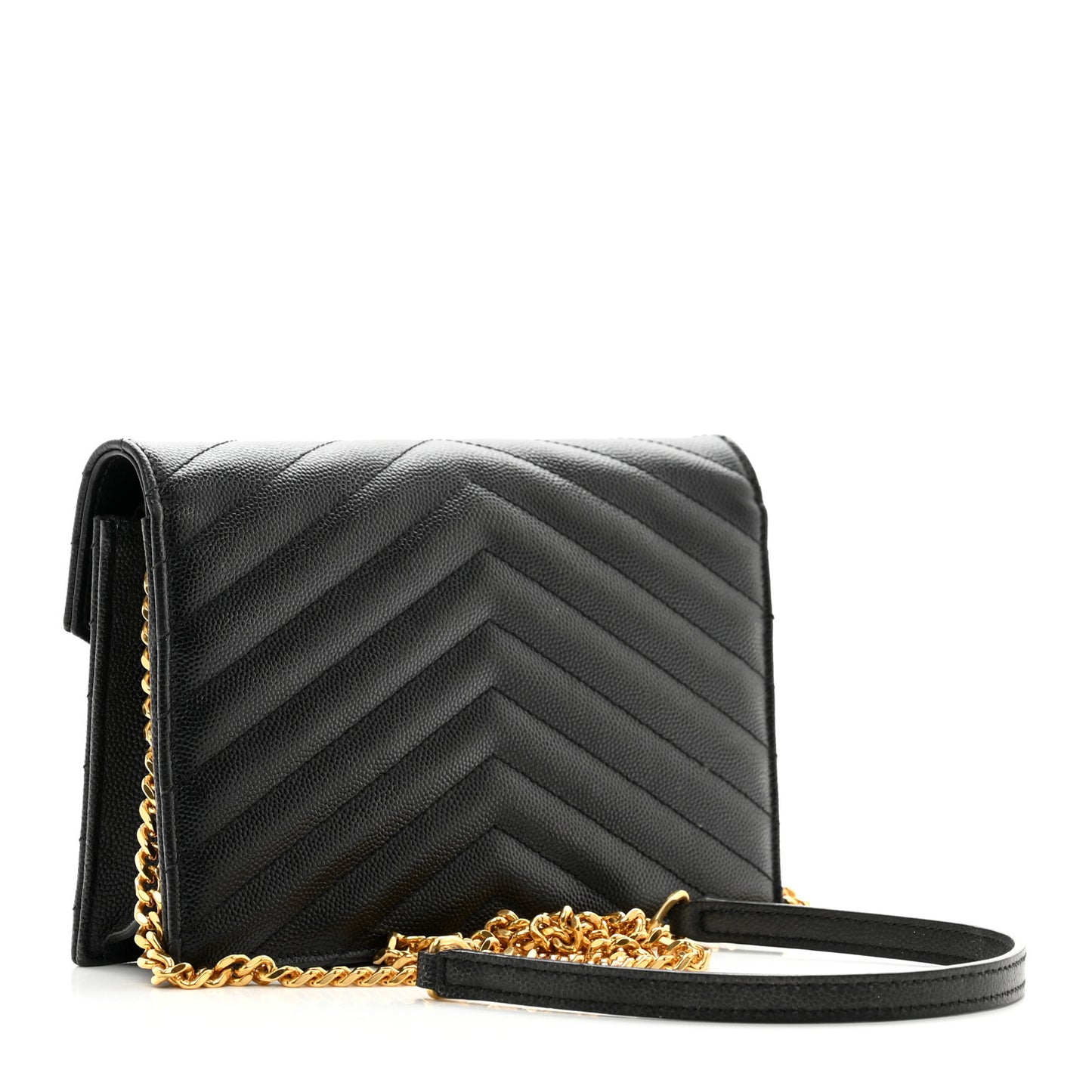 Grain De Poudre Matelasse Chevron Monogram Envelope Chain Wallet Black