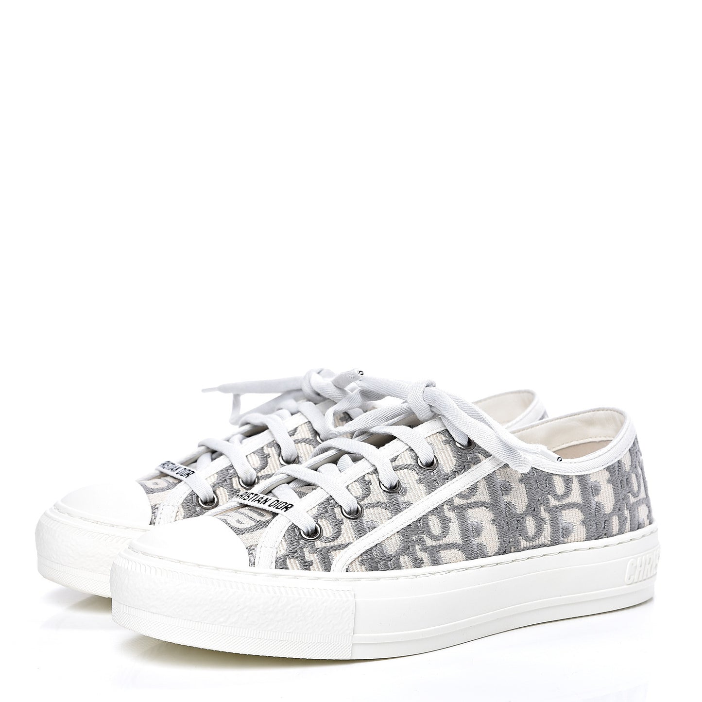 Canvas Oblique Walk'N'Dior Low Top Sneakers 37.5 Grey Stone