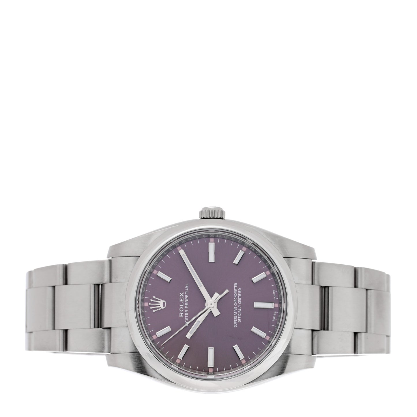 Stainless Steel 34mm Oyster Perpetual Watch Red Grape 114200