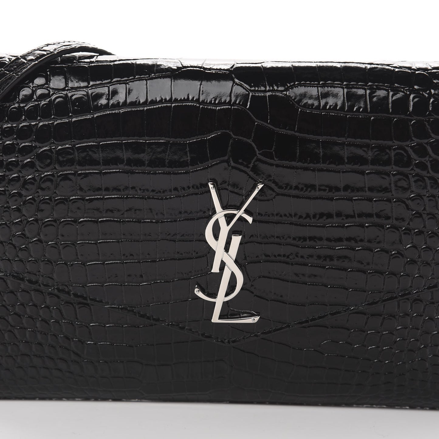 Calfskin Crocodile Embossed Monogram Uptown Crossbody Black