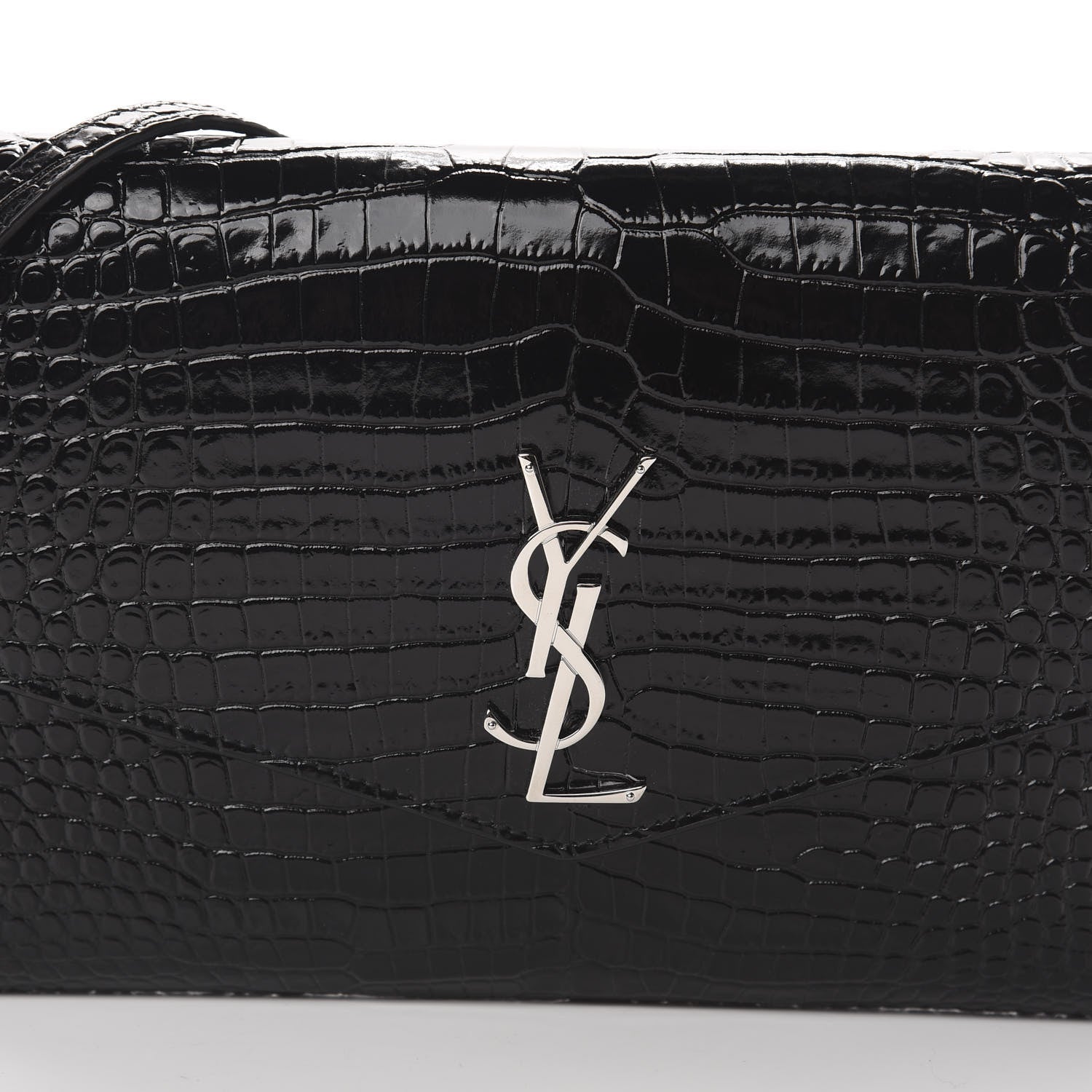 Saint Laurent Calfskin Crocodile Embossed Monogram Uptown Crossbody Black 7 of 10