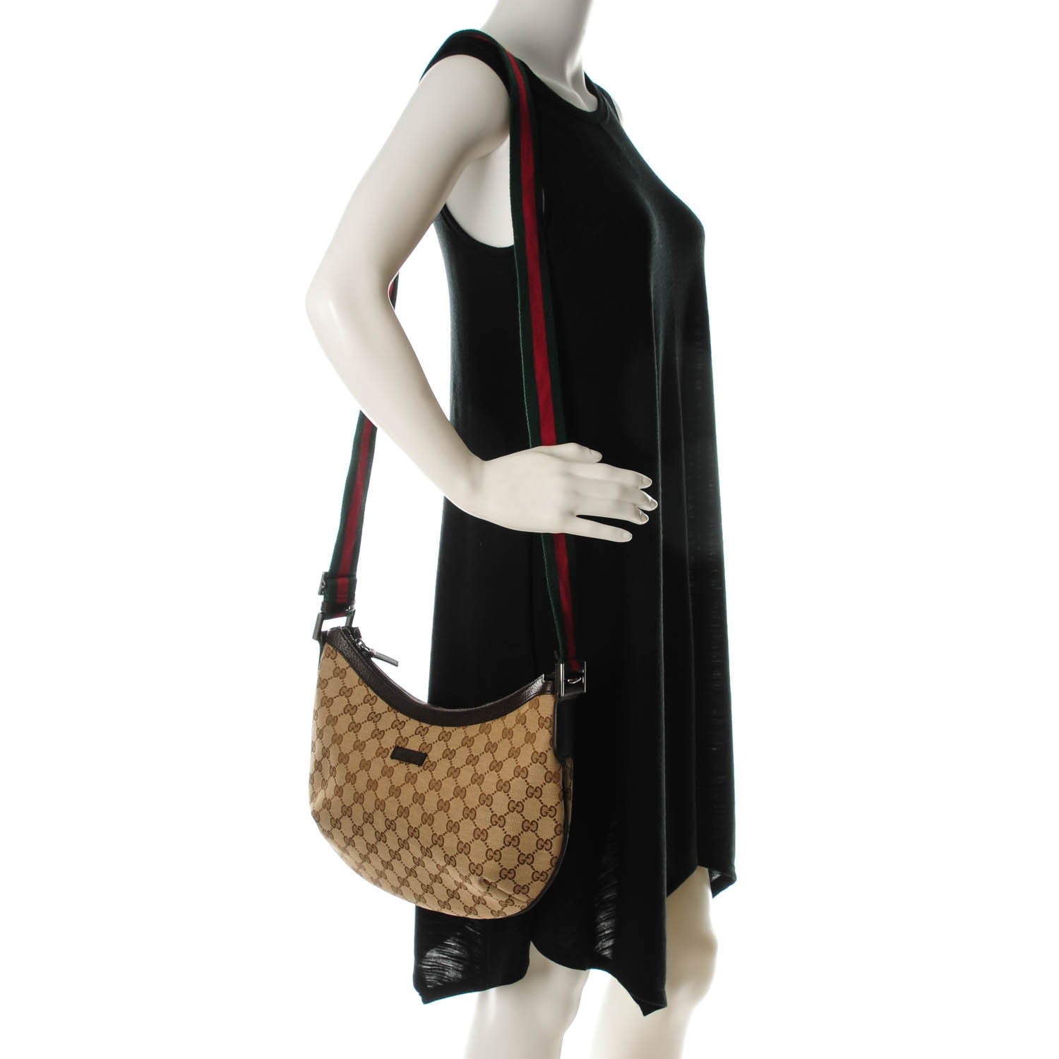 Gucci Monogram Web Medium Half Moon Hobo Dark Brown 2 of 7