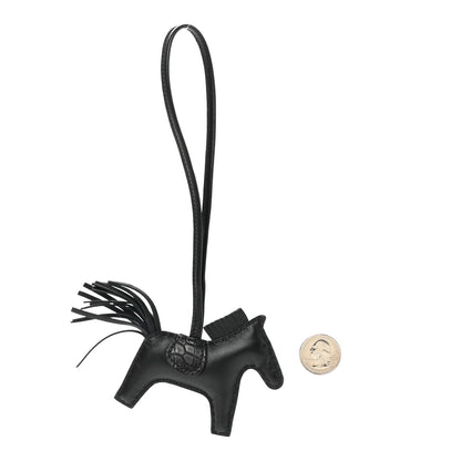 Hermes Milo Lambskin Matte Alligator Touch Grigri Rodeo Horse Bag Charm PM So Black 2 of 4