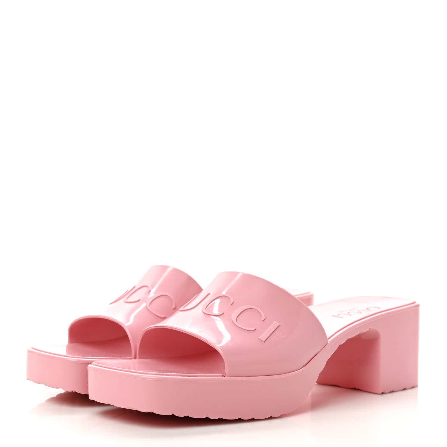 Gucci Rubber Gucci Logo Womens Platform 20/60mm Slide Sandals 35 Wild Rose 3 of 8