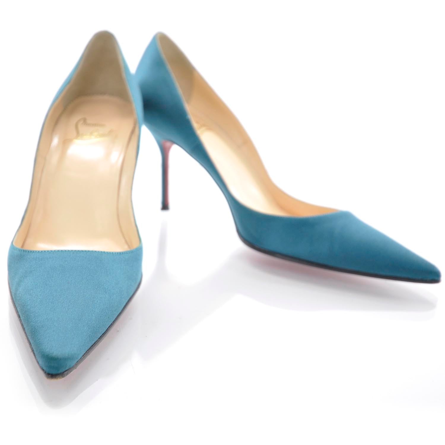 Christian Louboutin Satin Pigalle 85 Pumps 36 Teal 1 of 7