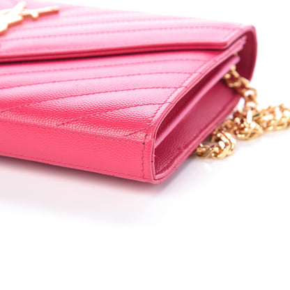 Saint Laurent Grain De Poudre Matelasse Chevron Monogram Chain Wallet Bubblegum 6 of 9
