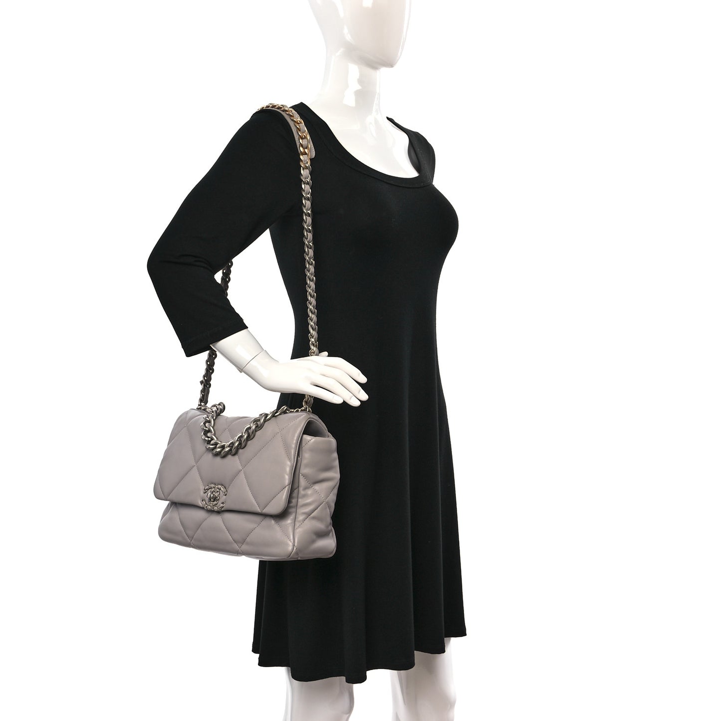 Lambskin Quilted Large Chanel 19 Flap Grey