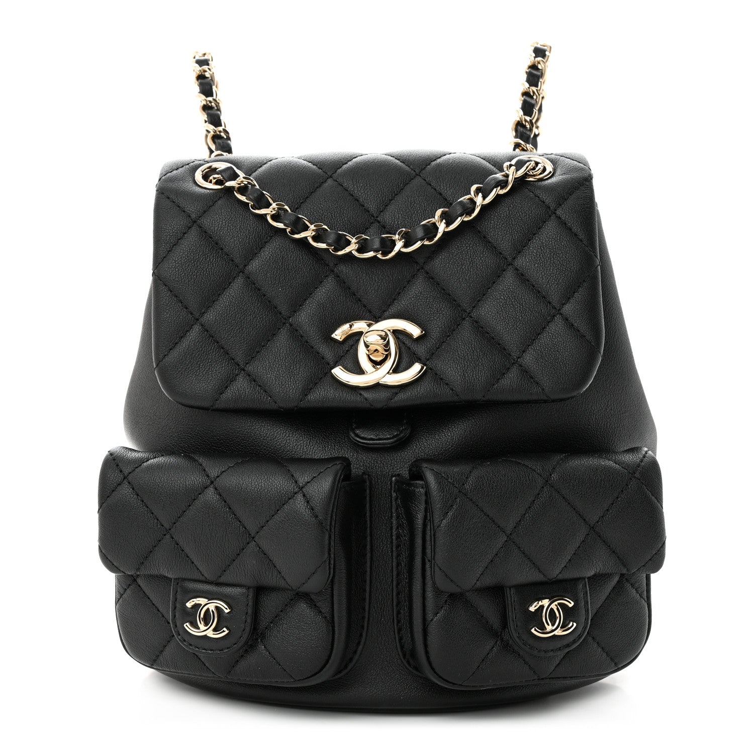 Chanel Shiny Caviar Quilted Medium Duma Pockets Drawstring Backpack Black 1 of 10