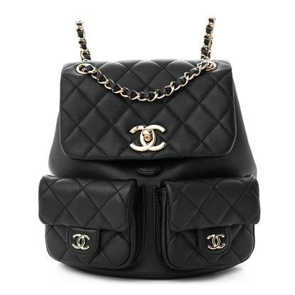 Chanel Shiny Caviar Quilted Medium Duma Pockets Drawstring Backpack Black 1 of 10