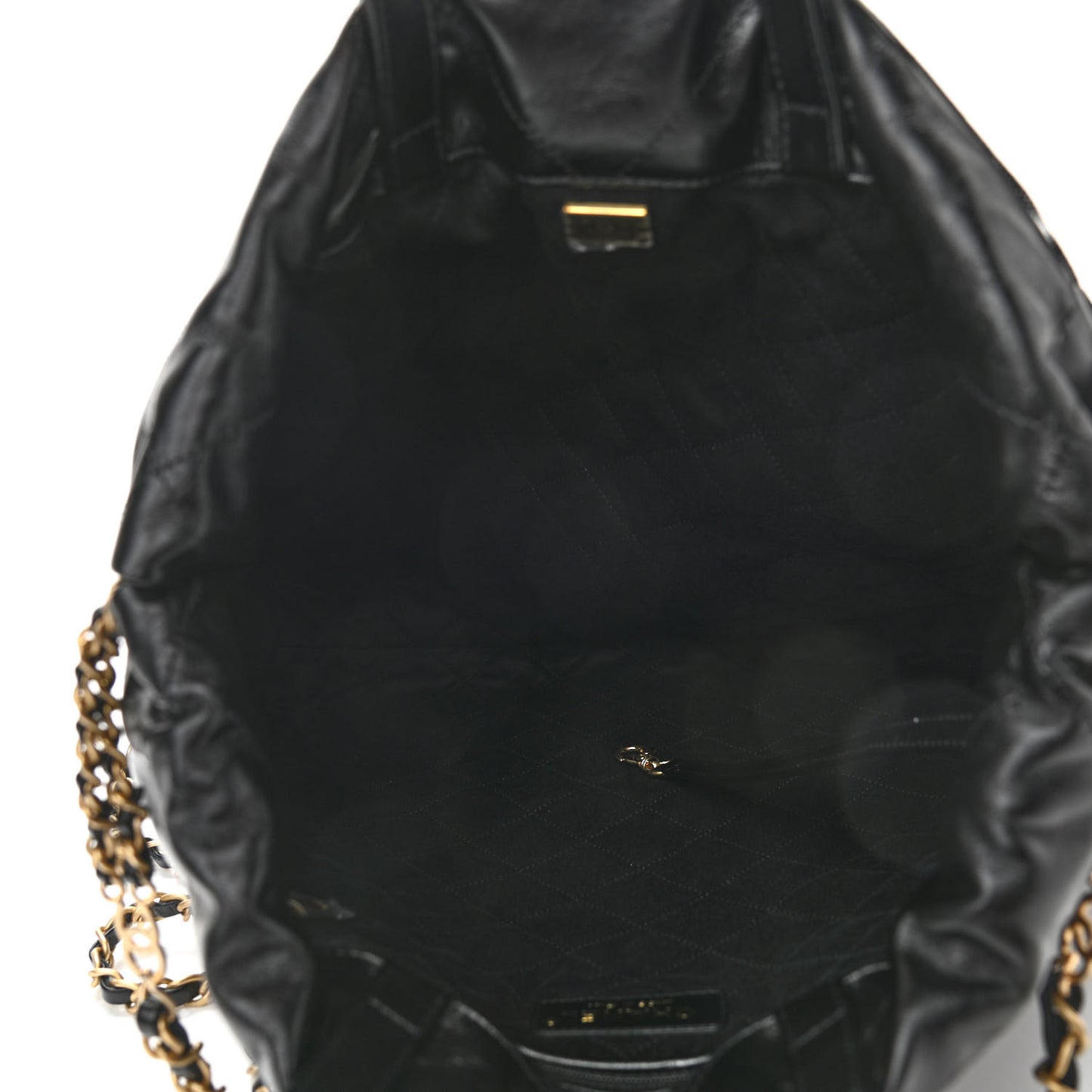 Shiny Calfskin Quilted Chanel 22 Backpack Black
