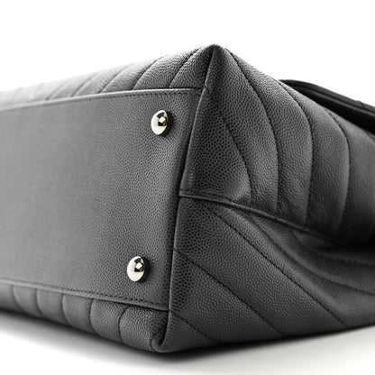 Chanel Caviar Chevron Quilted Small Coco Handle Flap Dark Grey 10 of 12