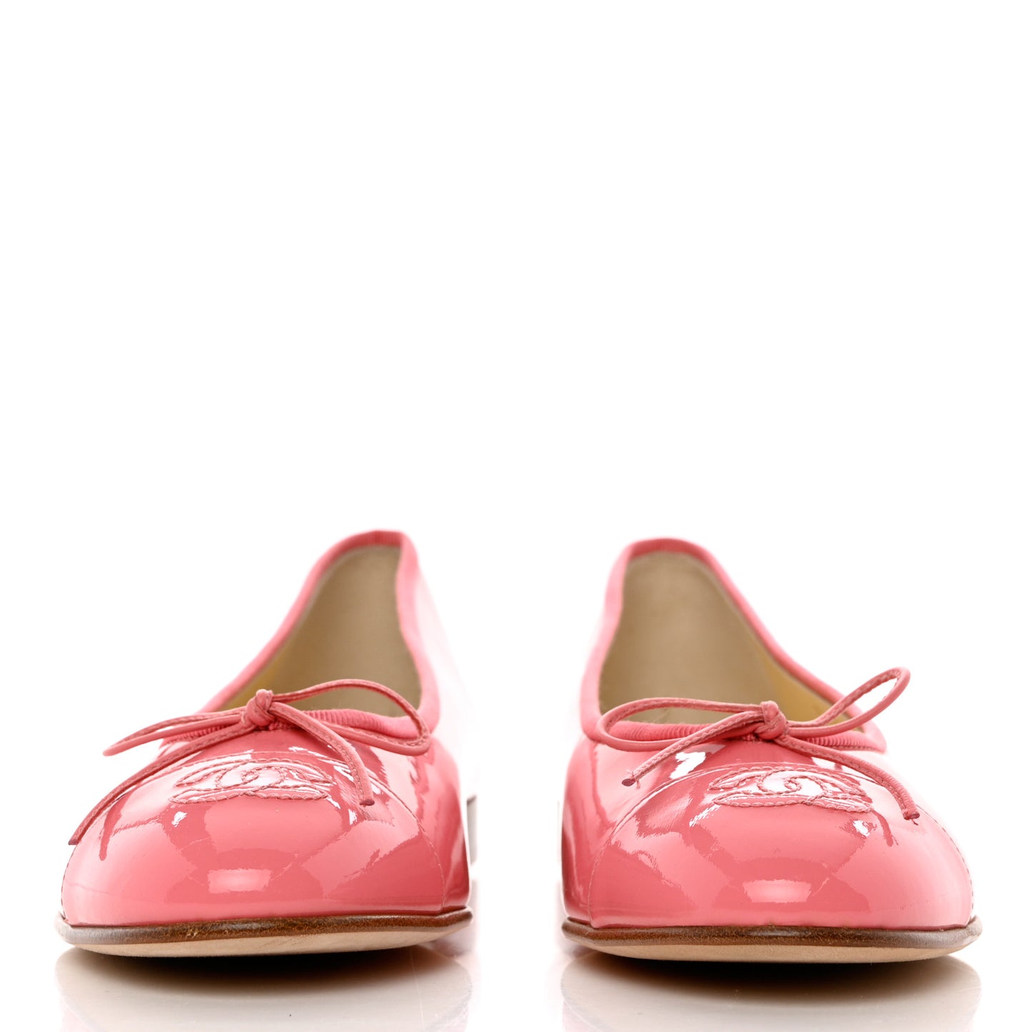 Patent Calfskin CC Cap Toe Ballerina Flats 37.5 Light Pink