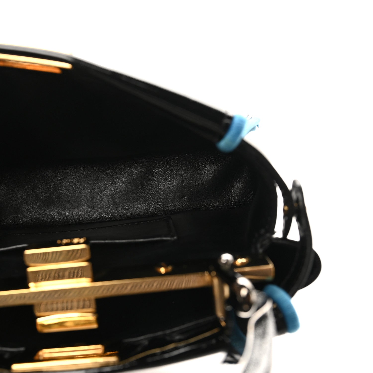 Fendi Patent Mini Plexi Handle Peekaboo Iconic Satchel Black Blue