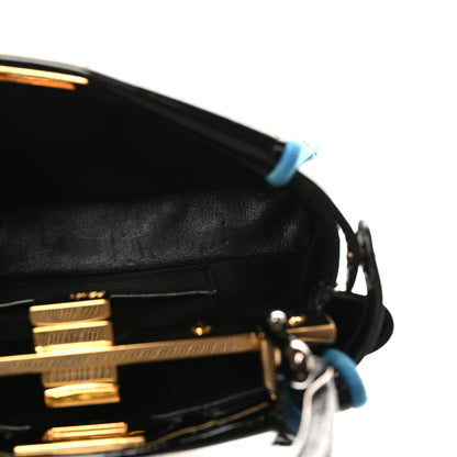 Fendi Patent Mini Plexi Handle Peekaboo Iconic Satchel Black Blue 5 of 9