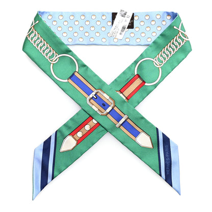 Hermes Silk Grand Tralala Twilly Bleu Ciel Vert Fuchsia 1 of 4