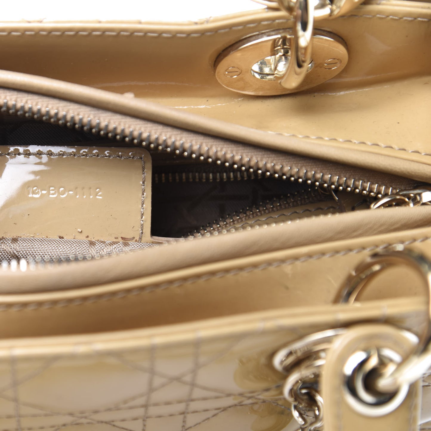 Patent Cannage Medium Lady Dior Beige