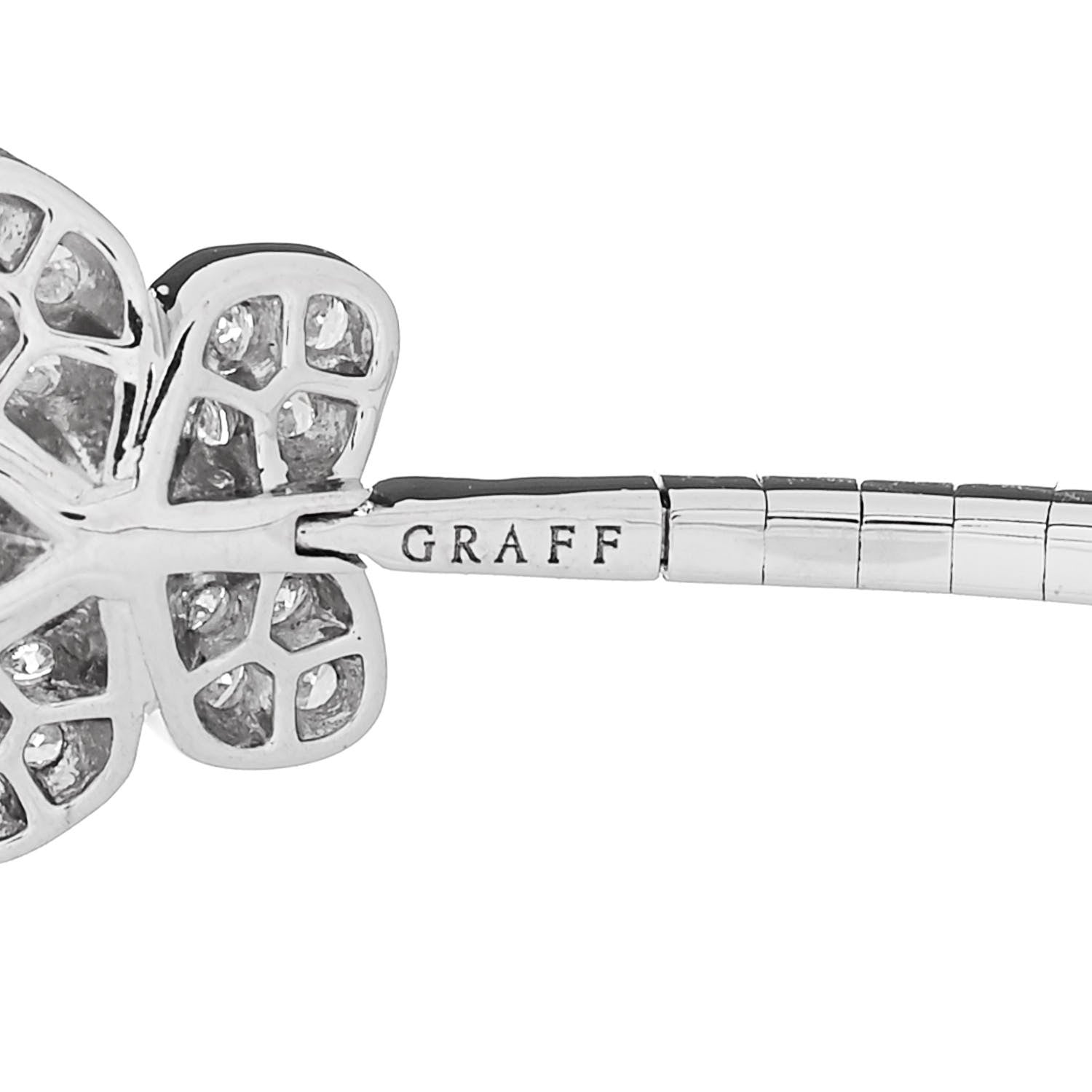 Graff 18K White Gold Diamond Wild Flower Open Bangle Bracelet 3 of 5
