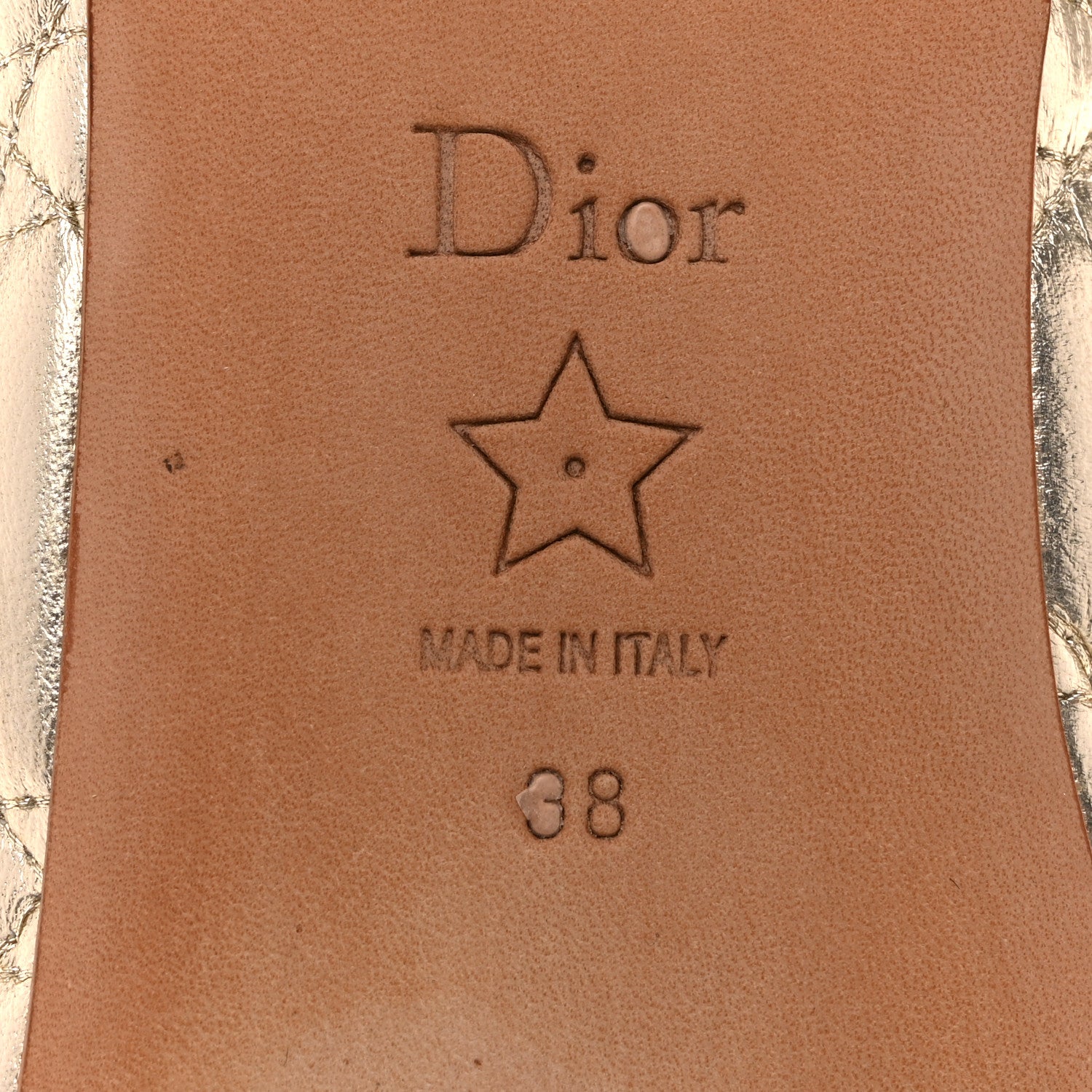 Christian Dior Metallic Lambskin Cannage Pearl Bow Ballet Flats 38 Pale Gold 8 of 10